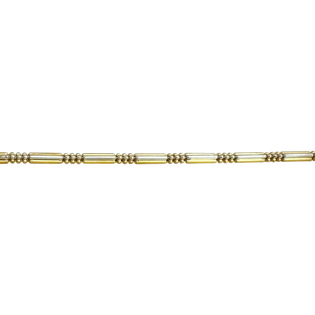 22k Yellow and White Gold 13.3g Two Tone 2.5mm Bar and Bead Link Necklace 18"