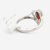 Brand New Red Garnet and Diamond Fancy Heart Ring in 14k White Gold Size 7