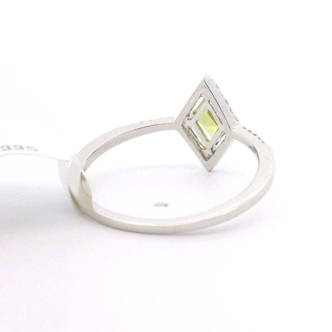 Brand New Peridot and Diamond Halo Ring in 14k White Gold Size 7