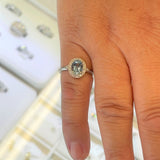 Brand New 14k White Gold Aquamarine and Diamond Halo Ring Size 6.5