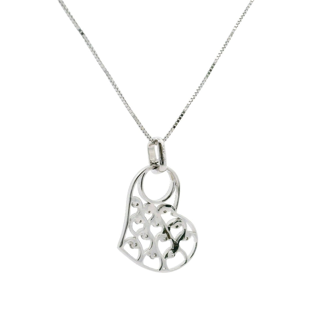 Brand New 14k White Gold and Diamond Fancy Heart Pendant Necklace 18"