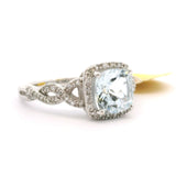 Brand New Aquamarine and Diamond Fancy Halo Ring in 14k White Gold Size 7