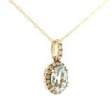 Brand New 14k Yellow Gold Aquamarine and Diamond Pendant Necklace 18"