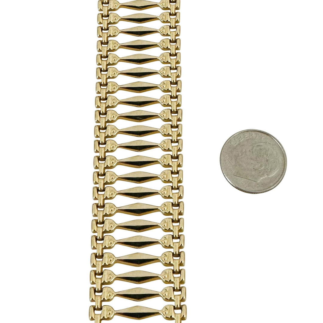 14k Yellow Gold 26.8g Vintage Wide 25mm Fancy Link Bracelet Italy 7"