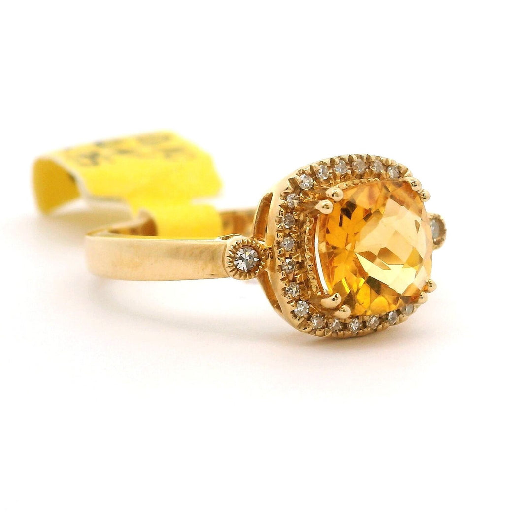 Brand New Citrine and Diamond Fancy Halo Ring in 14k Yellow Gold Size 7