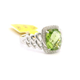 Brand New Peridot and Diamond Fancy Halo Ring in 14k White Gold Size 7