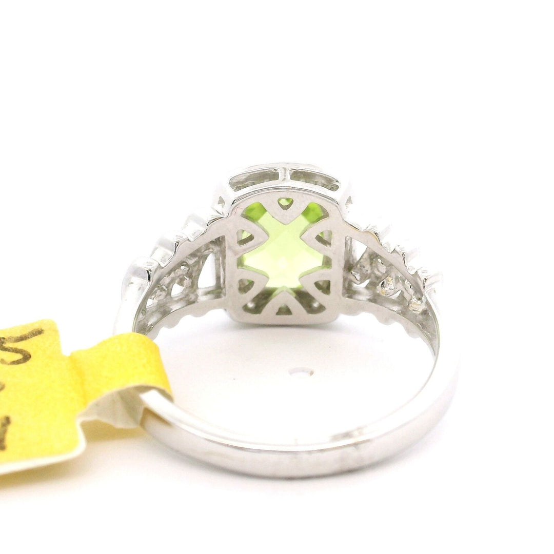 Brand New Peridot and Diamond Fancy Halo Ring in 14k White Gold Size 7