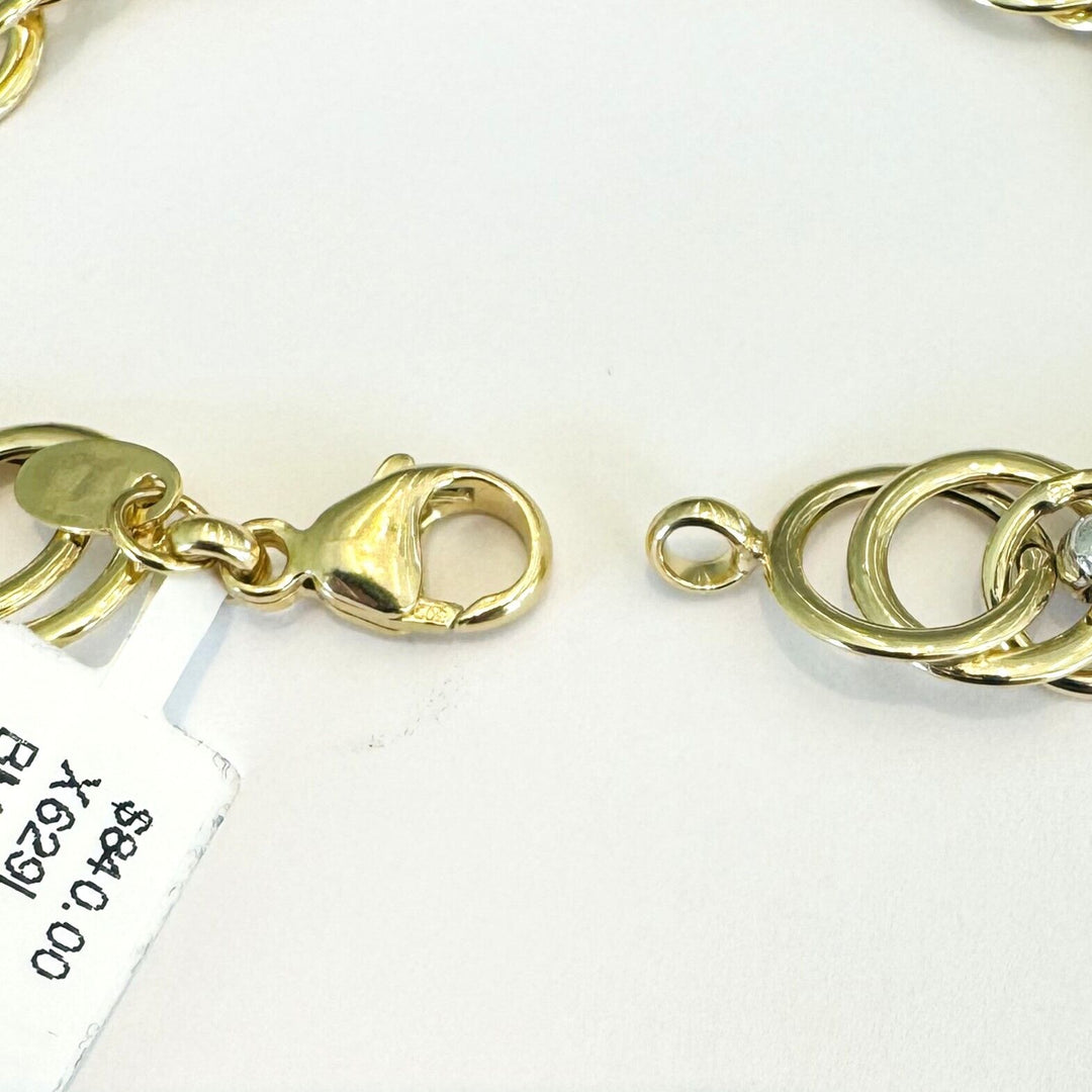 Brand New 14k Yellow and White Gold Fancy Circle Link Bracelet Italy 7.75