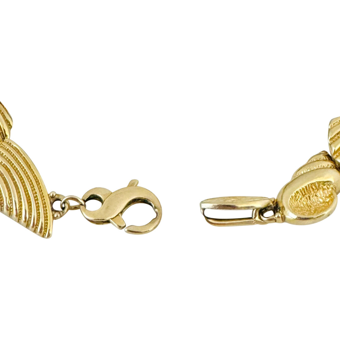 14k Yellow Gold 34.8g Ladies Vintage 15mm Multi Sea Shell Link Bracelet 7.5"