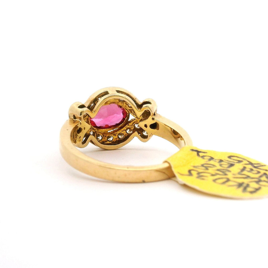 Brand New No Heat Ruby &amp; Diamond Fancy Ring 14k Yellow Gold Size 7