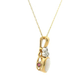 Brand New 10k Yellow Gold Opal Pink Tourmaline and Diamond Pendant Necklace 18"