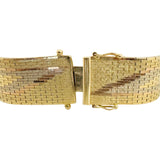 14k Tri Tone Gold 43.3g Solid 16mm Fancy Brick Link Strap Bracelet Italy 7"