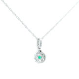 Brand New 14k White Gold Sapphire and Diamond Halo Pendant Necklace 18"