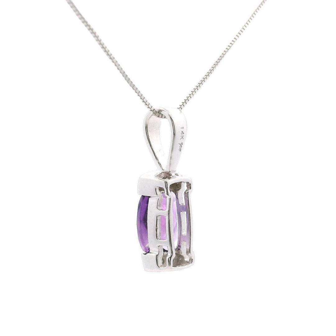 Brand New 14k White Gold Amethyst and Diamond Pendant Necklace 18"