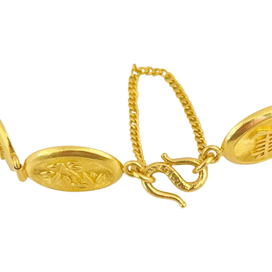 24k Pure Yellow Gold 21.5g Solid Ladies 12mm Asian Symbols Link Bracelet 6.25"