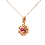 Brand New 14k Rose Gold Ruby and Diamond Halo Pendant Necklace 18"