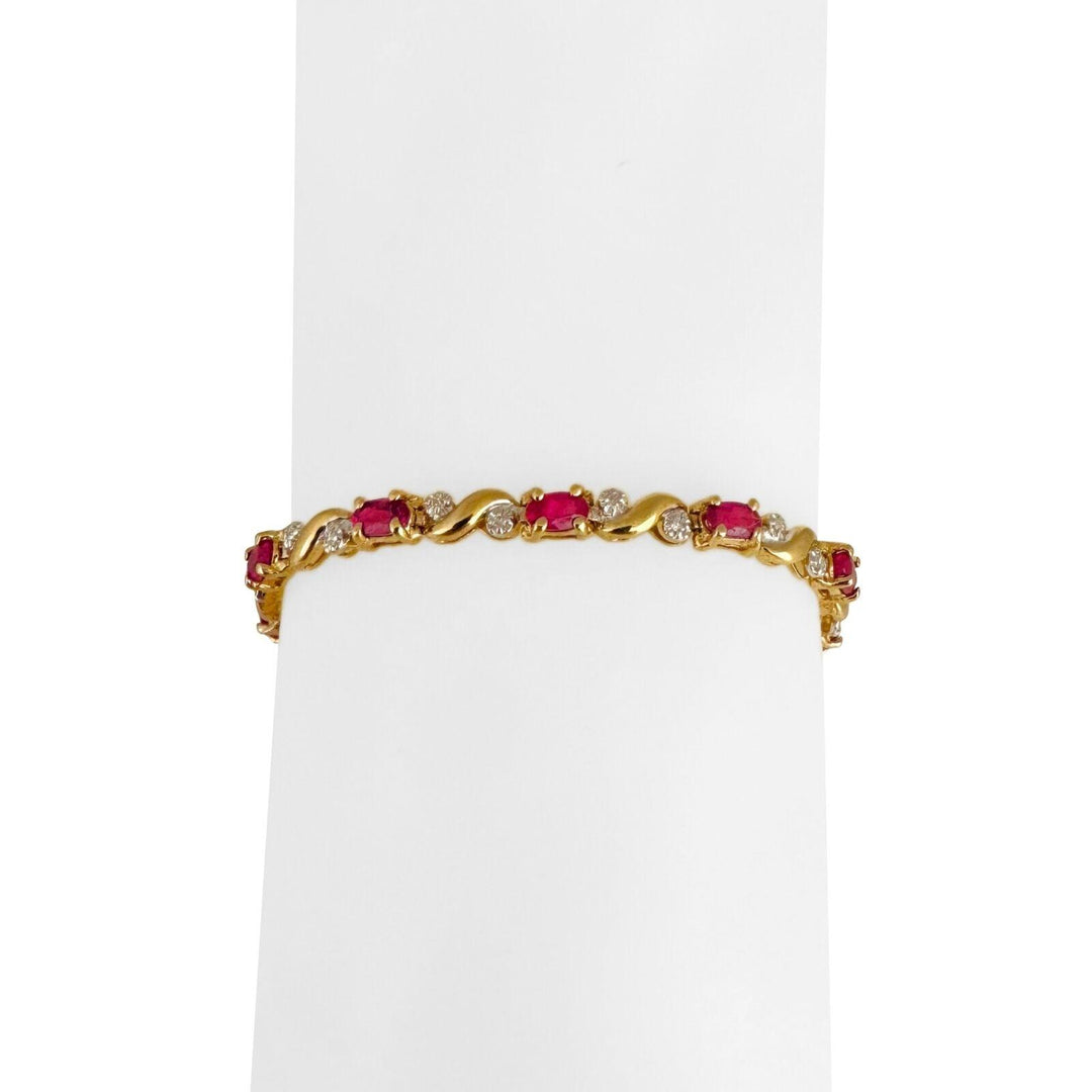 14k Yellow Gold 9.4g Ladies Ruby and Diamond Link Bracelet 7"