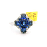 Brand New Blue Sapphire and Diamond Floral Ring in 14k White Gold Size 7