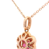 Brand New 14k Rose Gold Ruby and Diamond Halo Pendant Necklace 18"