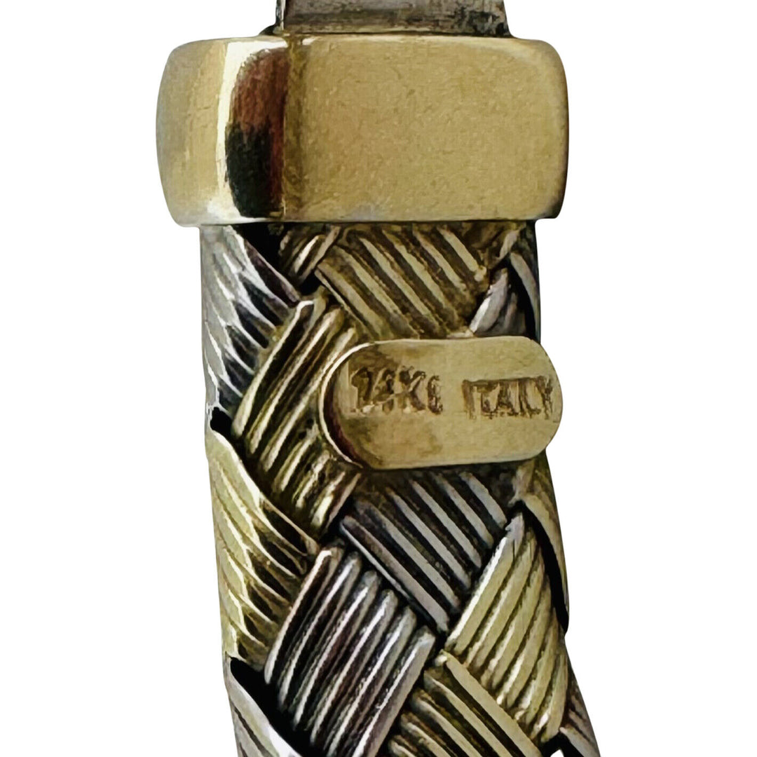 14k Yellow and White Gold 15.6g Ladies 7mm Braided Flex Bracelet Italy 6.5"