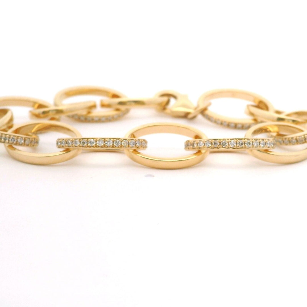 Brand New 18k Yellow Gold and Diamond 1.2ct Oval Link Bracelet 6.5"