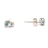 Brand New Aquamarine and Diamond Stud Earrings in 14k White Gold