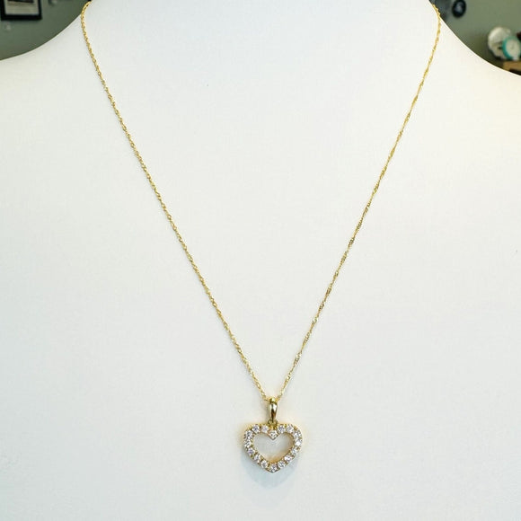 Brand New 14k Yellow Gold and Diamond Heart Pendant Necklace 18