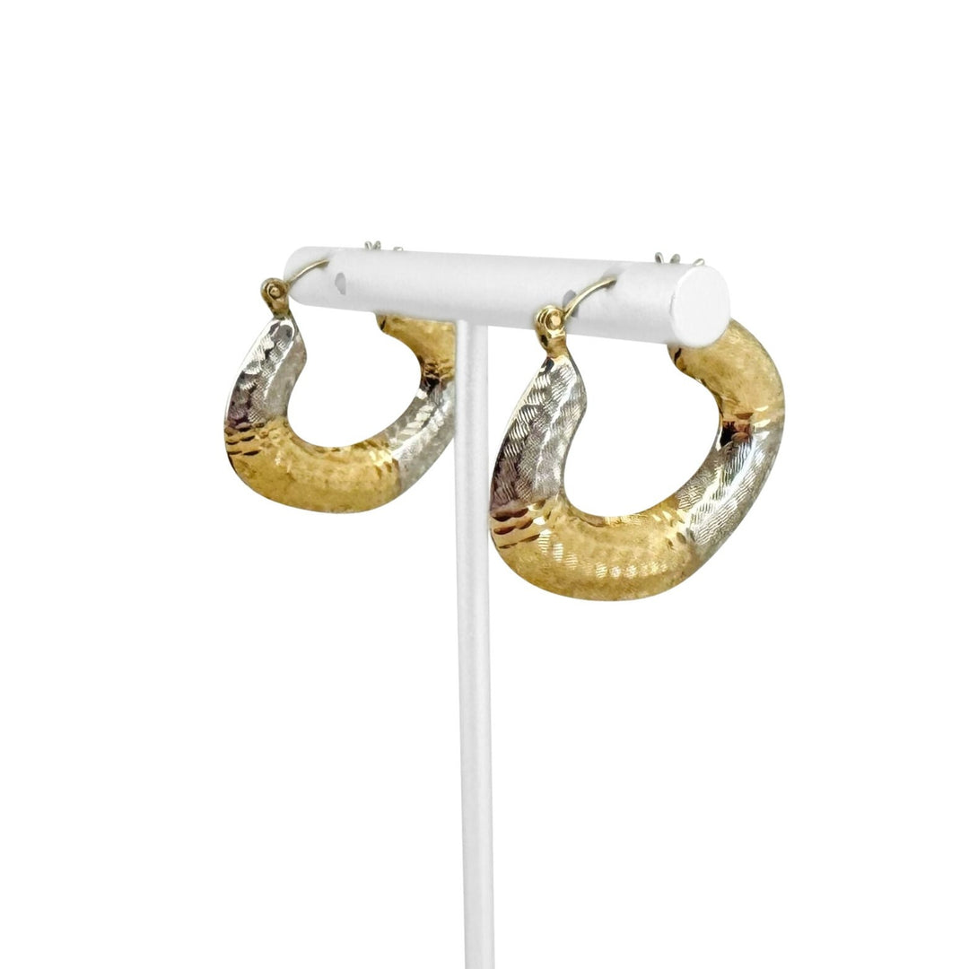 14k Yellow and White Gold 3g Hollow Light Hoop Earrings 1"