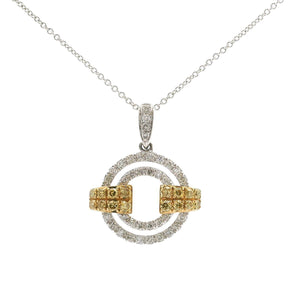 Brand New 14k White and Yellow Gold Diamond Circle Pendant Necklace Italy 18"