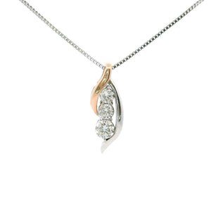 Brand New 14k White and Rose Gold Three Diamond Pendant Necklace 18"