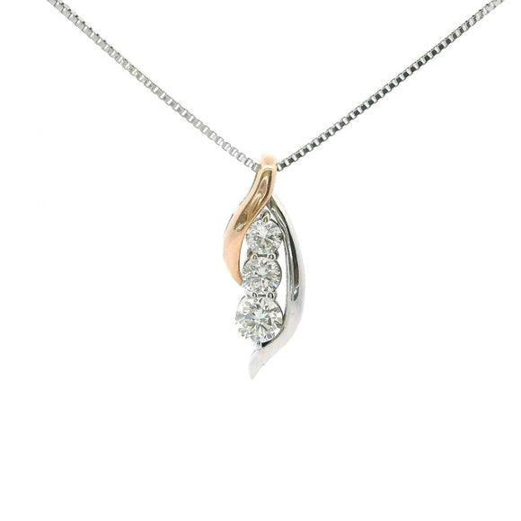 Brand New 14k White and Rose Gold Three Diamond Pendant Necklace 18