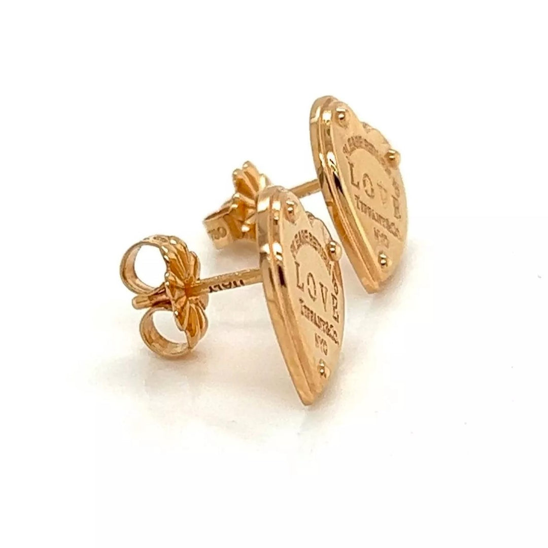 Tiffany & Co. 18k Rose Gold Please Return LOVE Heart Stud Earrings