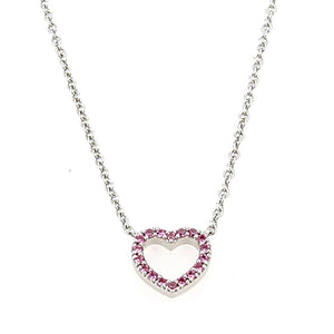 Tiffany & Co. 18k White Gold Mini Heart Pink Sapphire Pendant Necklace 16"