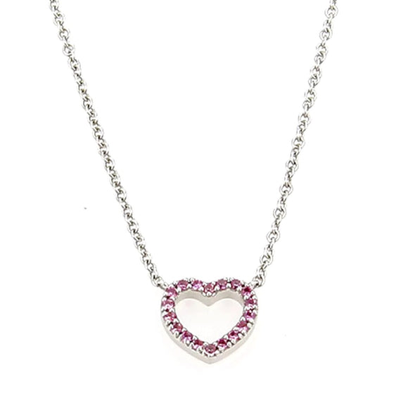 Tiffany & Co. 18k White Gold Mini Heart Pink Sapphire Pendant Necklace 16