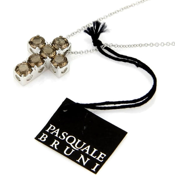 Pasquale Bruni 18K White Gold 5.05ct Smokey Quartz Cross Pendant Necklace Italy