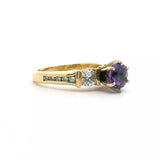 14k Yellow Gold Amethyst and Diamond Ring Size 6