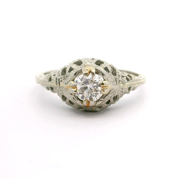 18k White Gold and 0.33ct Diamond Vintage Bombe Ring Size 6.5