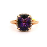 Brand New Amethyst and Diamond Halo Ring in 14k Rose Gold Size 7