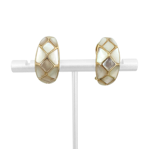 14k Yellow Gold and Mother of Pearl Inlay Ladies Earrings