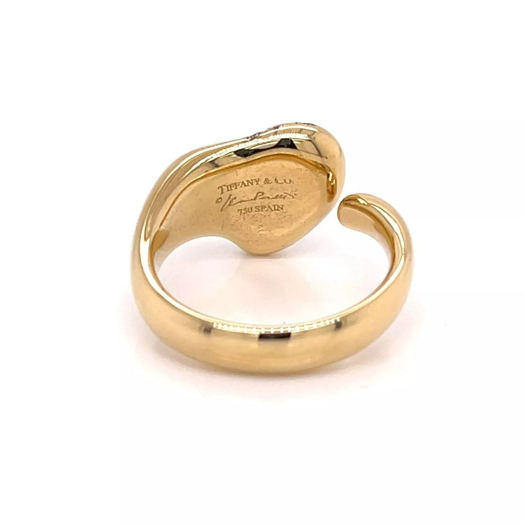 Tiffany & Co. Peretti Heart Pave Diamond 18k Yellow Gold Open Ring Size 5.5