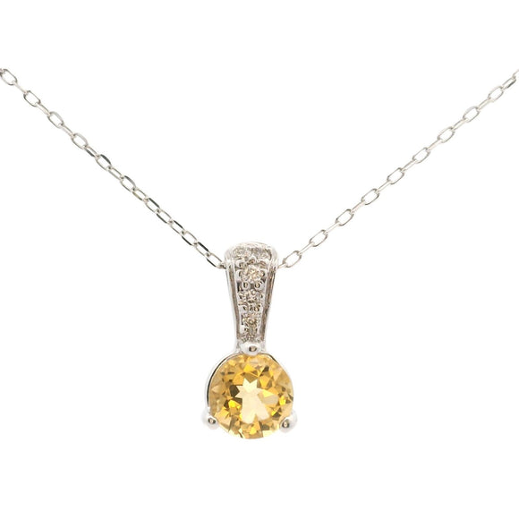 Brand New 14k White Gold Citrine and Diamond Pendant Necklace 16