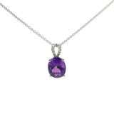 Brand New 14k White Gold Amethyst and Diamond Pendant Necklace 18"