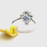 Brand New Blue Sapphire and Diamond Floral Ring in 14k White Gold Size 7