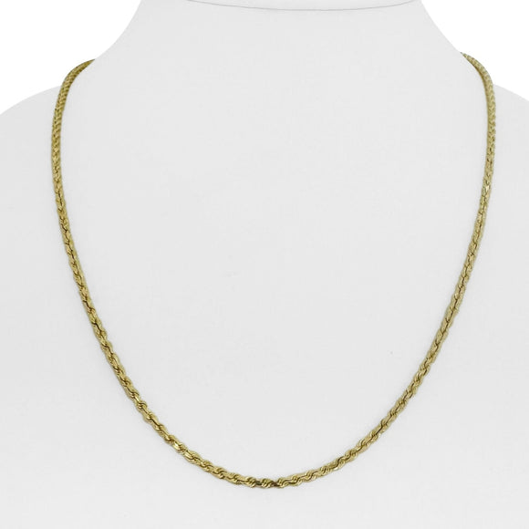 14k Yellow Gold 9.4g Solid Thin 2mm Diamond Cut Rope Chain Necklace 20