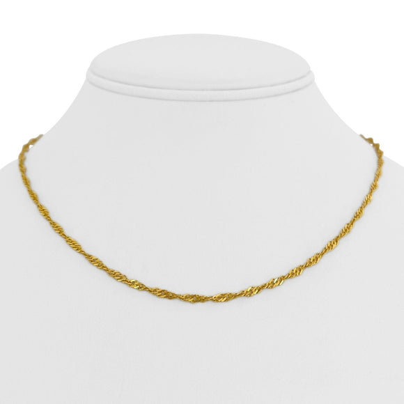 24k Pure Yellow Gold 7.2g Solid Thin 2.5mm Twisted Curb Link Chain Necklace 17