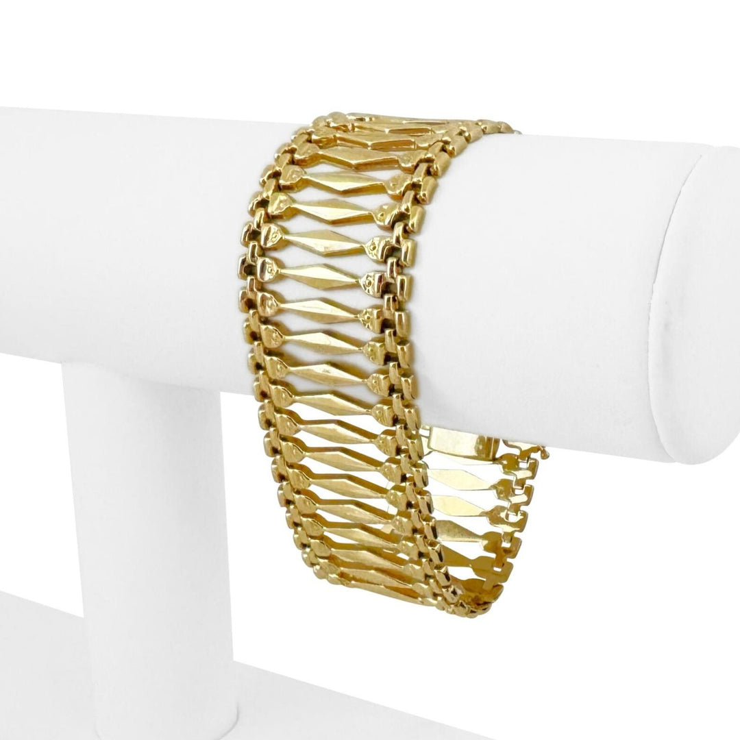 14k Yellow Gold 26.8g Vintage Wide 25mm Fancy Link Bracelet Italy 7"