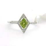 Brand New Peridot and Diamond Halo Ring in 14k White Gold Size 7