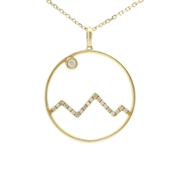 Brand New 14k Yellow Gold and Diamond Circle Pendant Necklace 16-18
