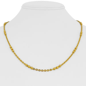 24k Pure Yellow Gold 14.7g Diamond Cut 3mm Ball Bead and Cable Link Necklace 20"