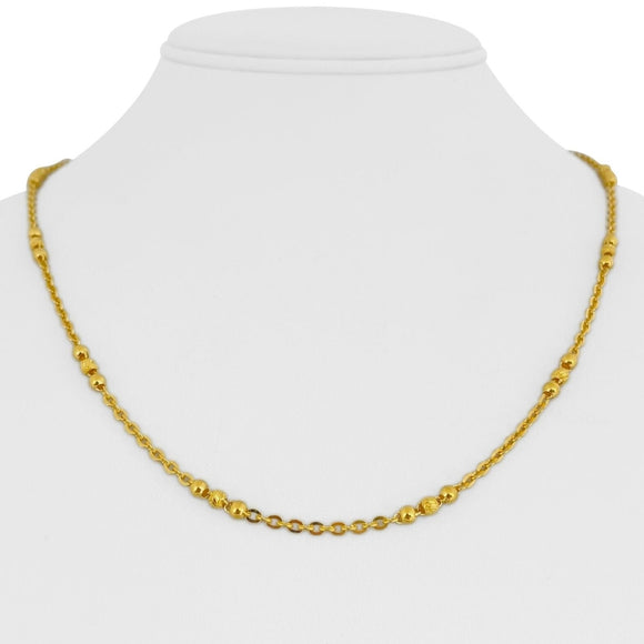 24k Pure Yellow Gold 14.7g Diamond Cut 3mm Ball Bead and Cable Link Necklace 20